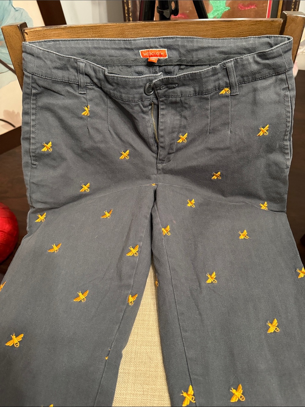 Modcloth Navy Boot Cut Jeans with Yellow Bee Embroidery see pic callout